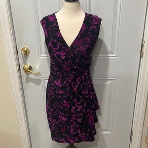 Chaps dress in purple and black swirl design